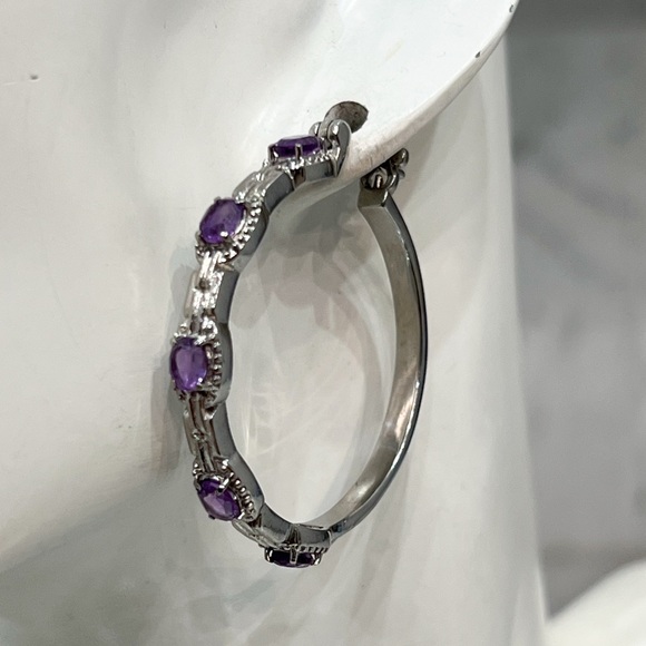 African Amethyst Large Silver Hoop Earrings - Picture 9 of 13